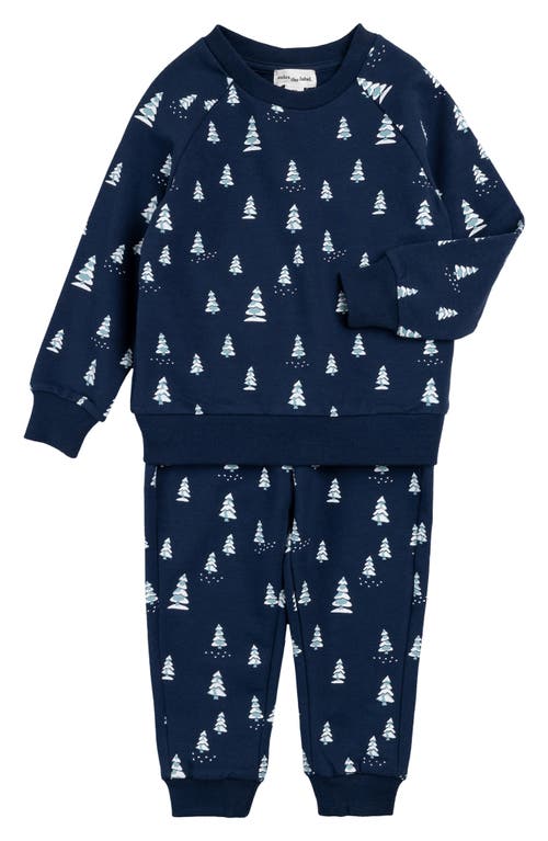 MILES THE LABEL Snowy Pine Print Fleece Sweatshirt & Joggers Set in Navy 