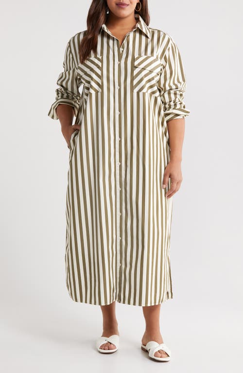 Nordstrom Stripe Long Sleeve Shirtdress Olive Burnt Cabana at Nordstrom,