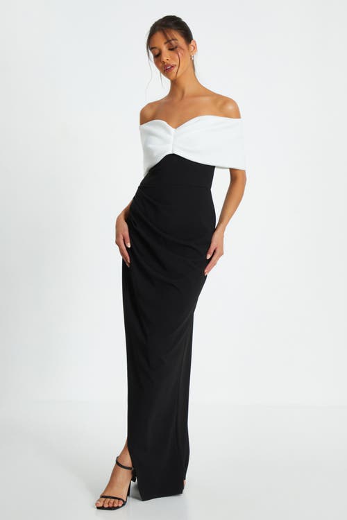Quiz Scuba Crepe Bardot Ruched Maxi Dress In Black