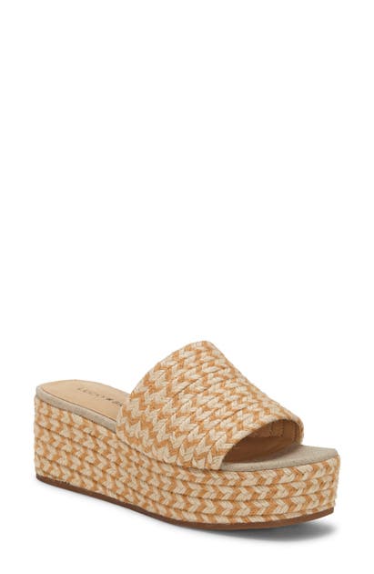 Lucky Brand Befanni Platform Slide Sandal In Peach/ Natural Fabric