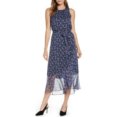 Vince Camuto Floral Belted Chiffon Midi Dress, Purple