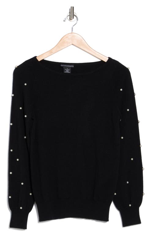 Sofia Cashmere Boat Neck Pearl Sleeve Cashmere Sweater In Black