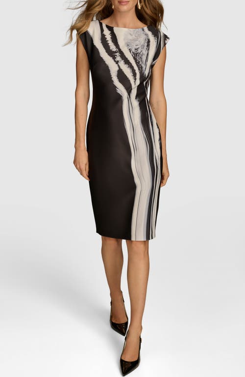 Shop Donna Karan New York Cap Sleeve Sheath Dress In Black Multi