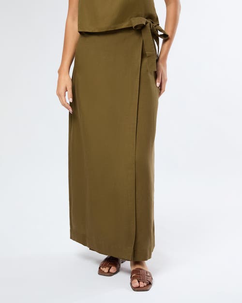 Onia Air Linen Maxi Wrap Skirt in Olive 