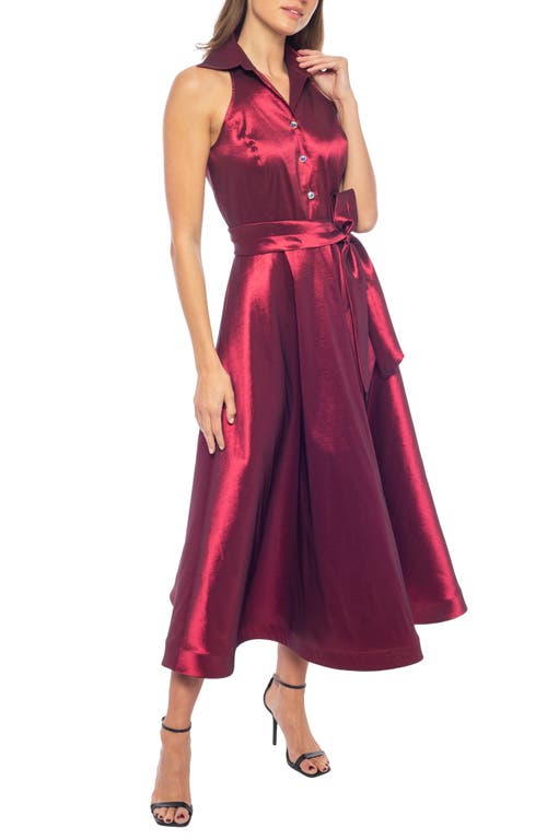 Marina Bias Cut Satin Midi Shirtdress In Wine