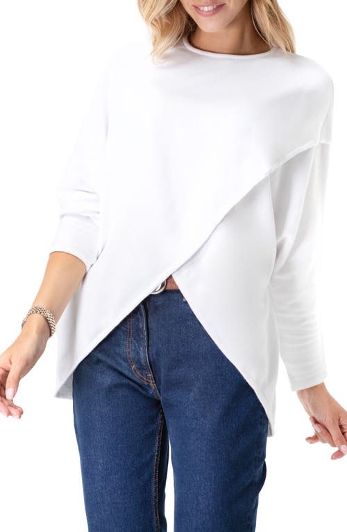 Crossover Long Sleeve Maternity/Nursing Top in White