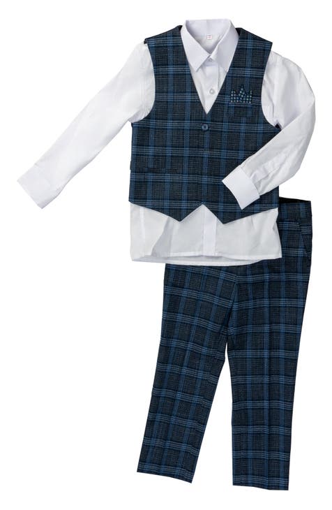 Kids' Check Button-Up Shirt, Vest & Pants Set (Toddler, Little Kid & Big Kid)