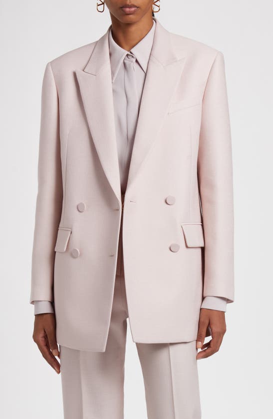 Valentino Double Breasted Virgin Wool & Silk Blazer In Pink