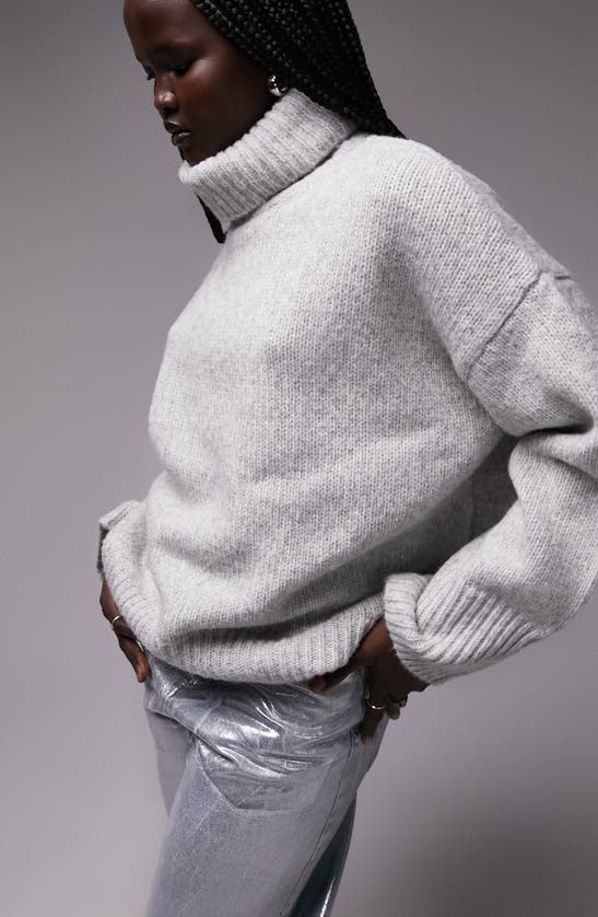 Topshop Turtleneck Oversize Sweater In Grey