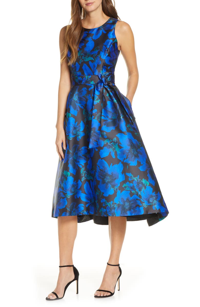 Floral Mikado High/Low Cocktail Dress
