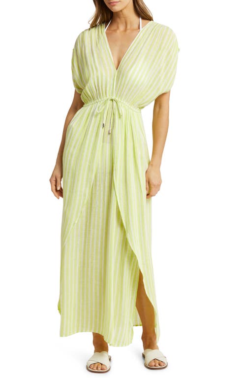 Wrap Maxi Cover-Up Dress in Celery Stripe