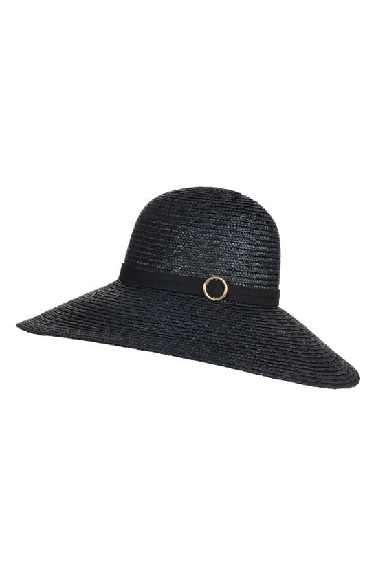 Bruno Magli Wide Brim Suede Band Straw Sun Hat In Black