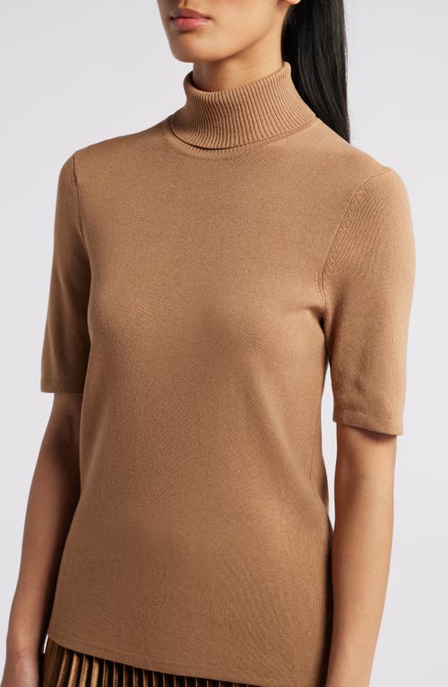 Shop Anne Klein Turtleneck Short Sleeve Rib Sweater In Vicuna