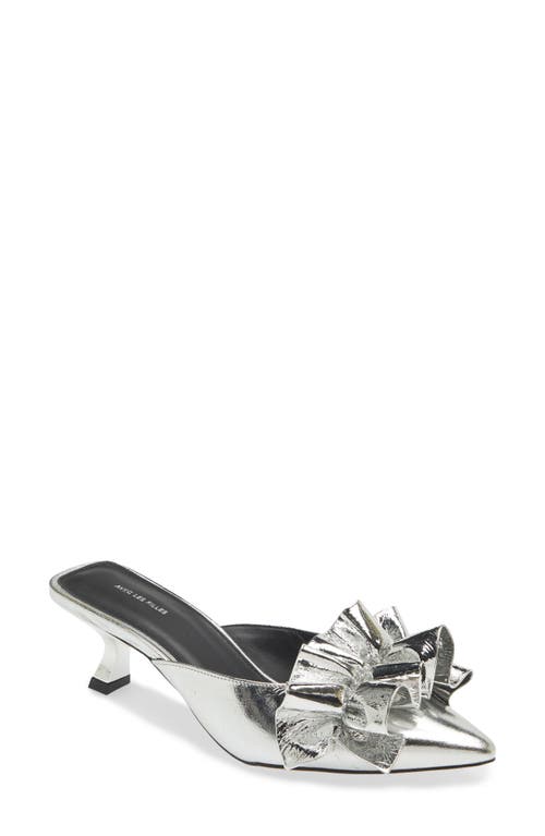 Shop Avec Les Filles Bella Ruffle Kitten Heel Mule In Silver