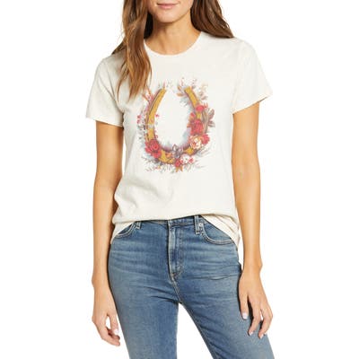 Lucky Brand Floral Horseshoe Graphic Tee, Beige