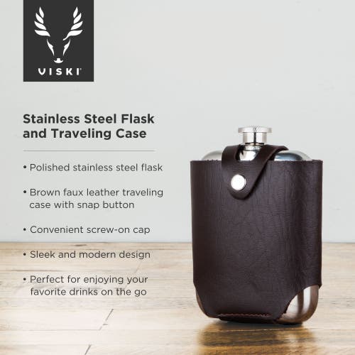 Viski Flask And Traveling Case In Brown