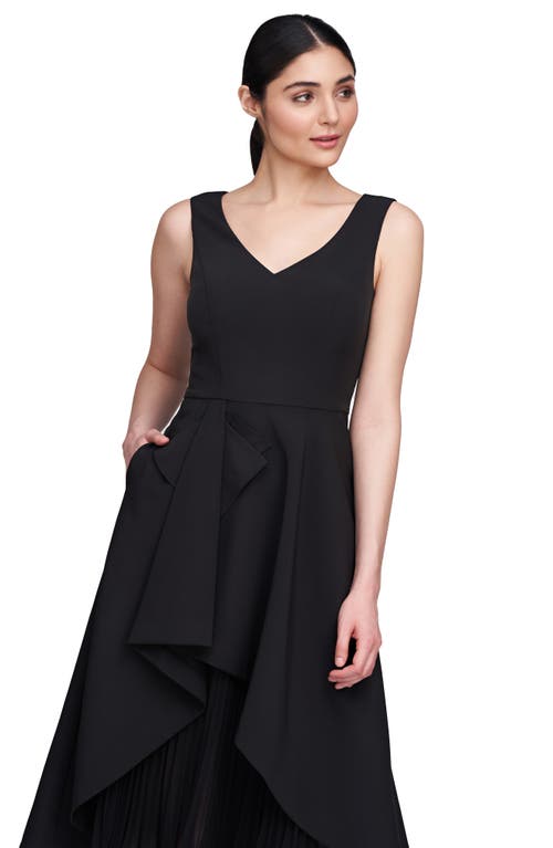 Shop Kay Unger Begonia Crepe & Chiffon Midi A-line Dress In Black