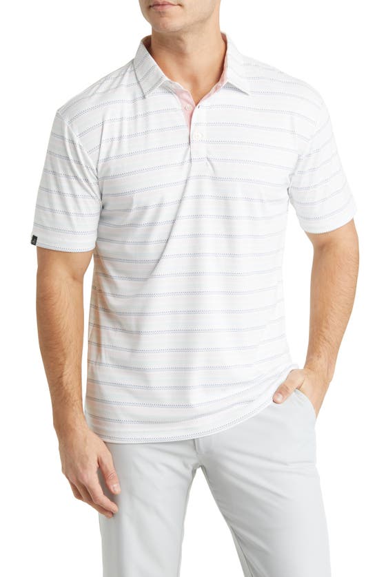 Swannies Carlson Modern Fit Stripe Performance Golf Polo In White-flamingo-multi