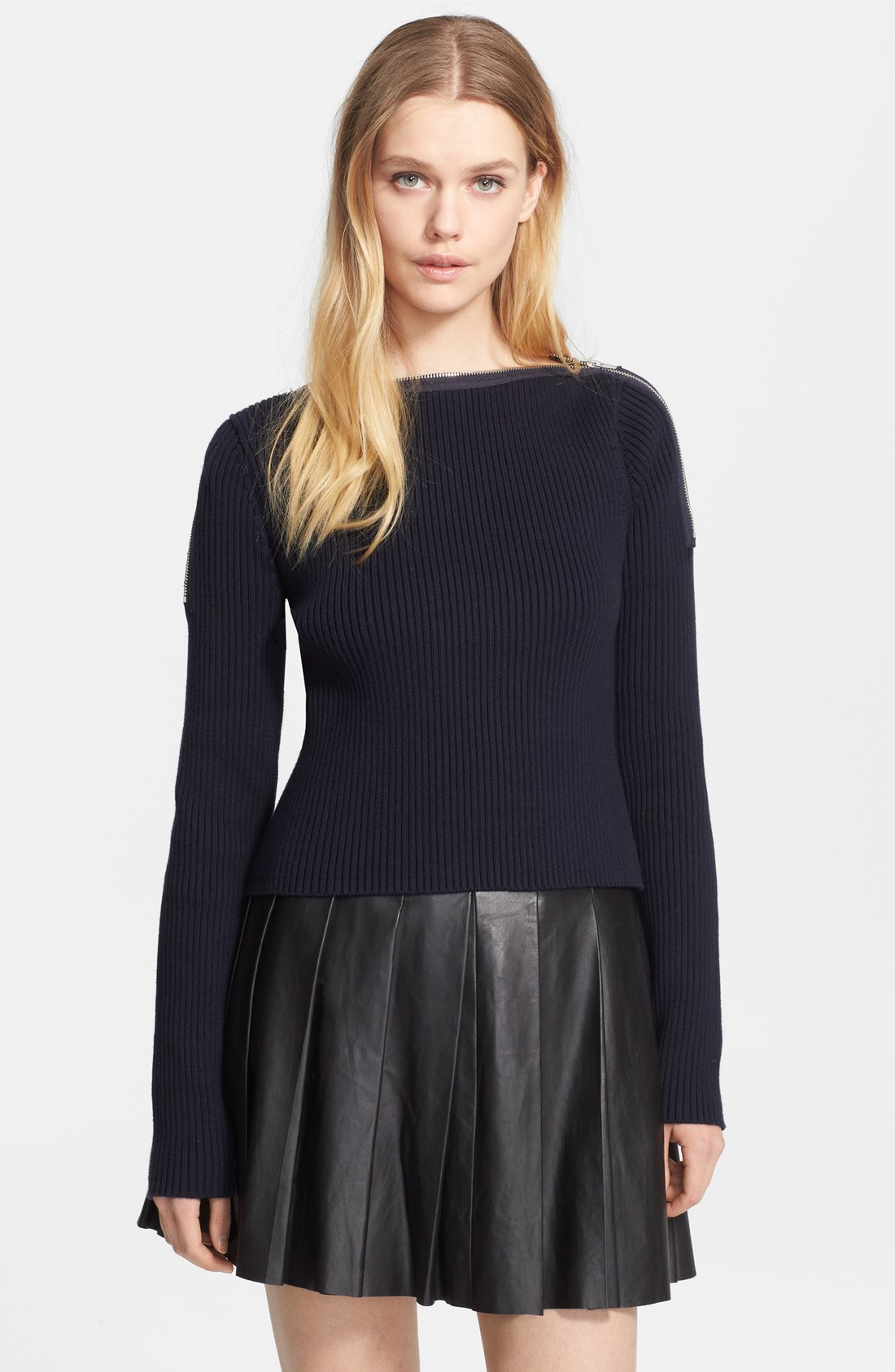 T by Alexander Wang Zip Shoulder Ribbed Sweater | Nordstrom