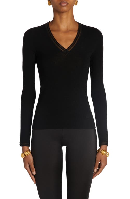 TOM FORD Open Stitch V-Neck Cashmere & Silk Blend Sweater Black at Nordstrom,