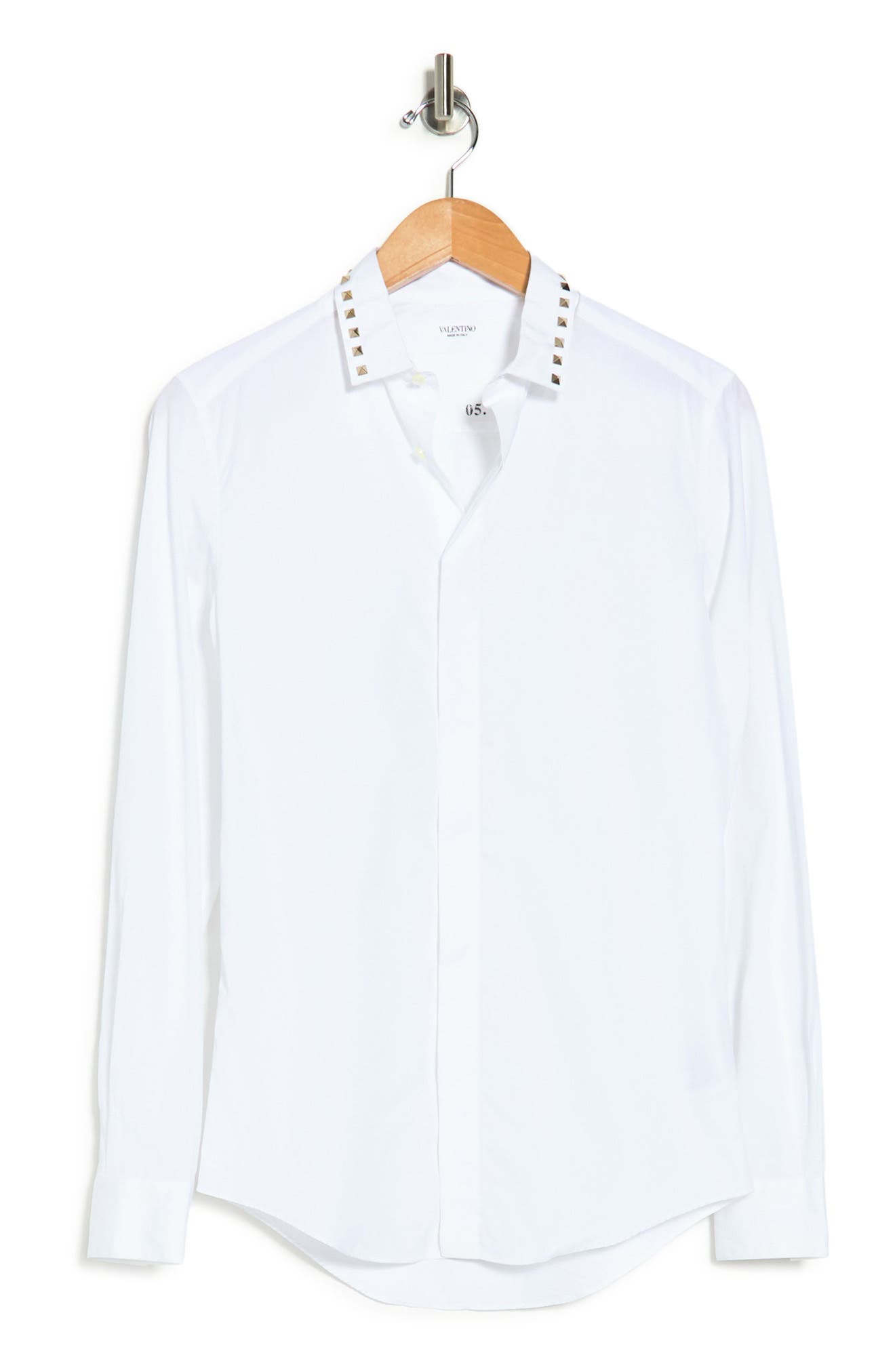 Valentino Studded Long Cotton Shirt Bianco Ottico | ModeSens