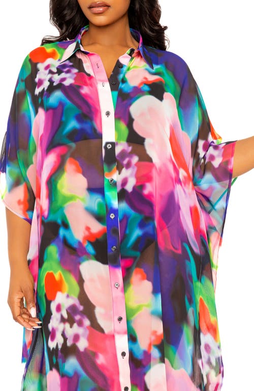 Shop Buxom Couture Print Cover-up Shirtdress In Pink Multi