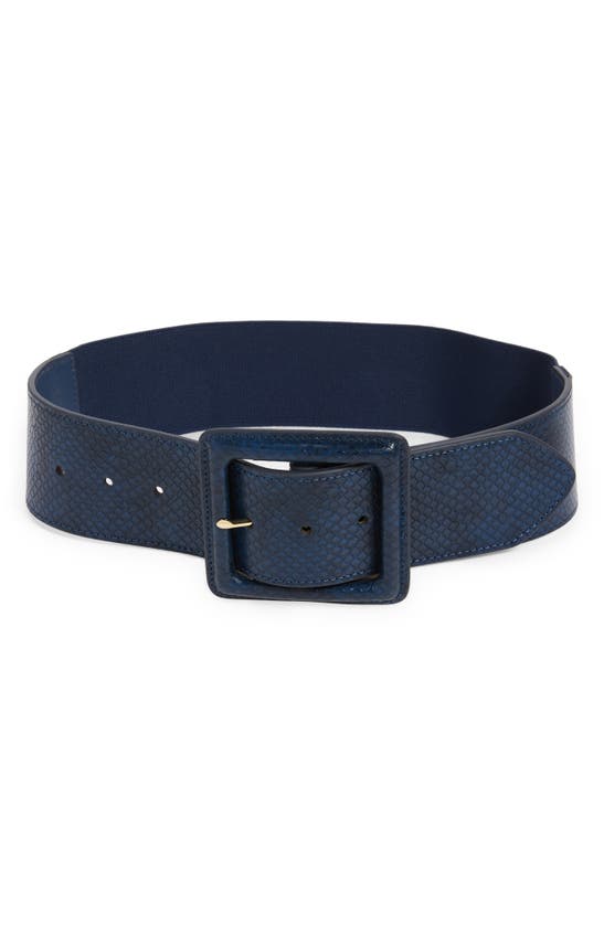 Shop Nordstrom Quinn Lizard Embossed Square Buckle Belt In Navy