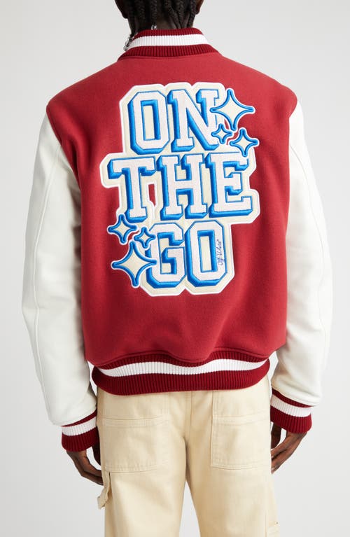 Shop Off-white Onthego Leather & Wool Blend Varsity Jacket In Red/off White