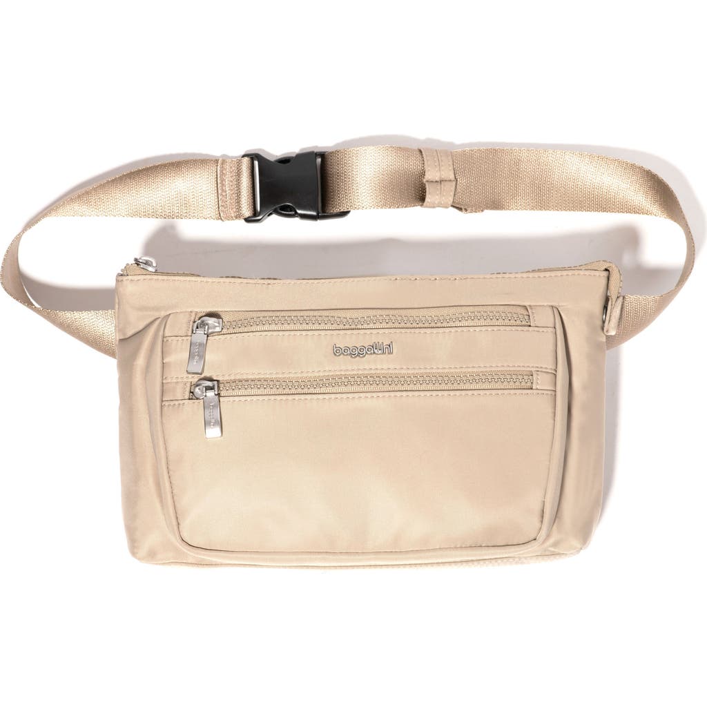 Baggallini Pocket Belt Bag Waist Pack And Crossbody In Taupe Twill