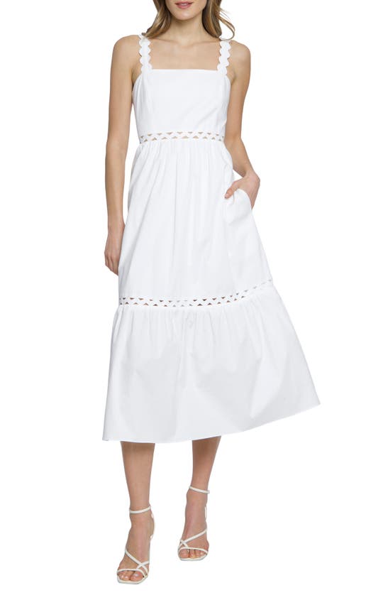 Shop Donna Morgan For Maggy Sleeveless Tiered Stretch Poplin Midi Dress In Ivory