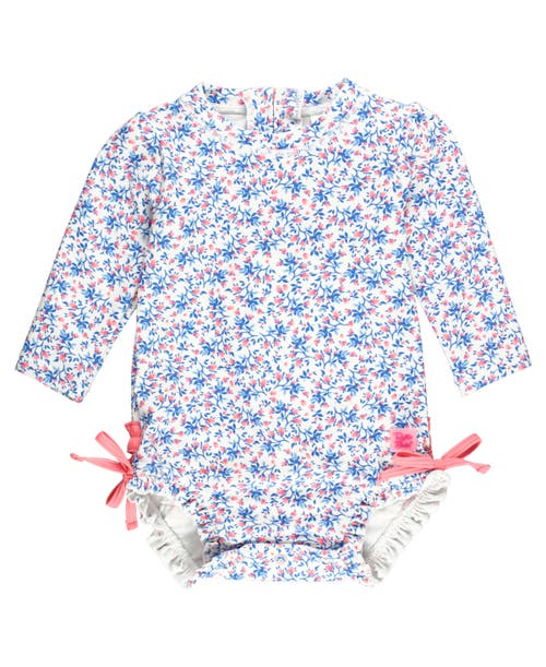 RuffleButts Girls Long Sleeve UPF50+ One Piece Rash Guard in Cottage Tea Time at Nordstrom