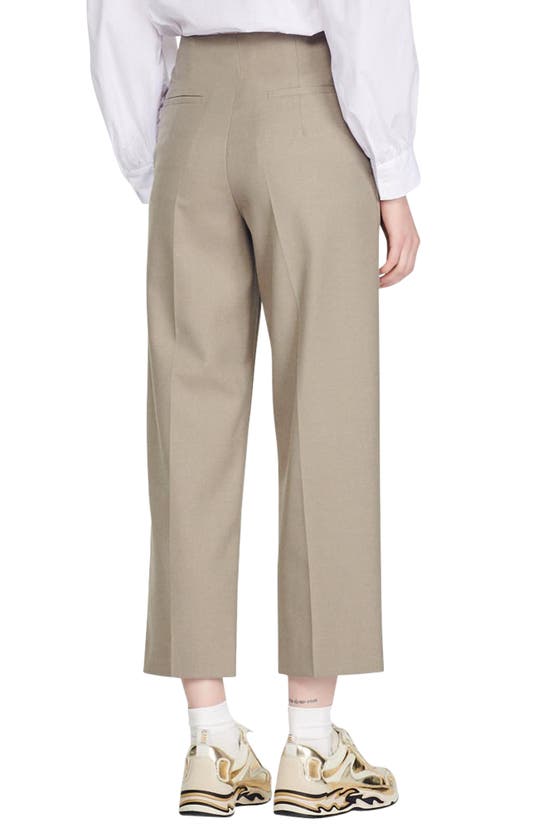 Sandro Bandol High Waist Cropped Trousers In Taupe Grey