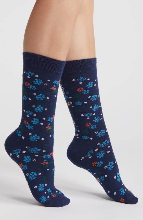 Shop American Trench Floral Crew Socks In Navy