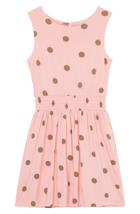 Peek Aren't You Curious Kids' Polka Dot Sleeveless Smock Waist Dress In Light Pink