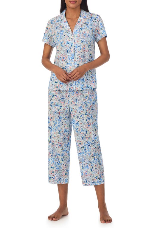 Knit Crop Cotton Blend Pajamas in Blue Floral