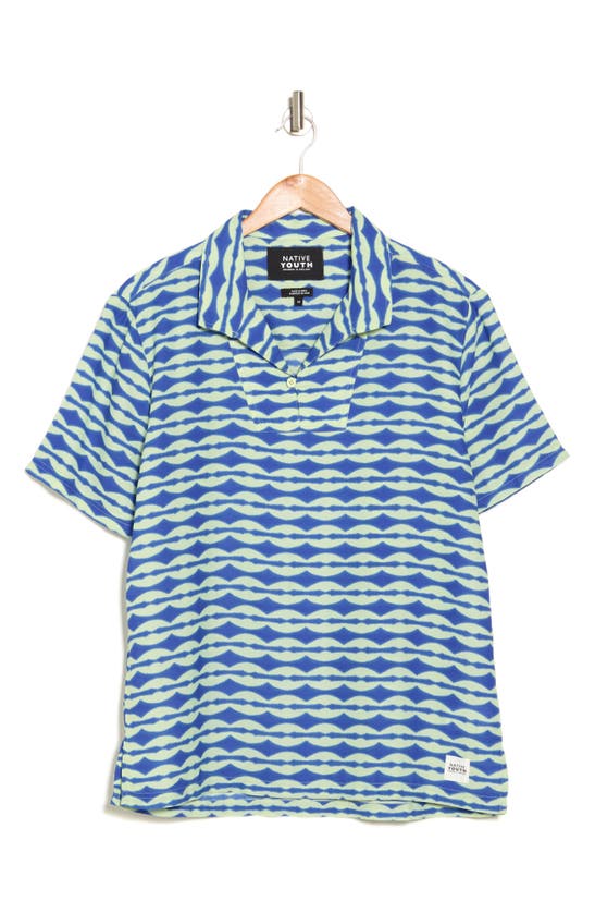Shop Native Youth Overhead Print Short Sleeve Button-up Shirt In Blue