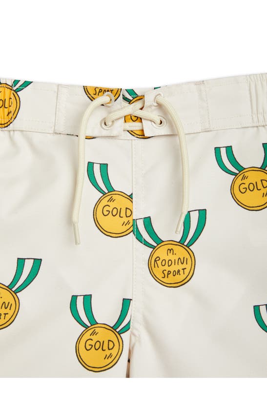 Shop Mini Rodini Kids' Medal Swim Trunks In Grey/ivory