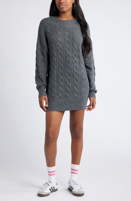 BP. Cable Long Sleeve Sweater Dress in Grey Medium Charcoal Heather 