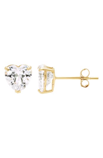 Shop A & M A&m 14k Yellow Gold Cubic Zirconia Heart Stud Earrings In Yellow/white