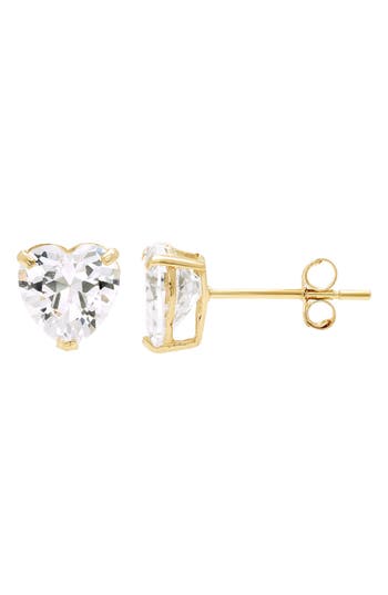 A & M A&m 14k Yellow Gold Cubic Zirconia Heart Stud Earrings In Yellow/white