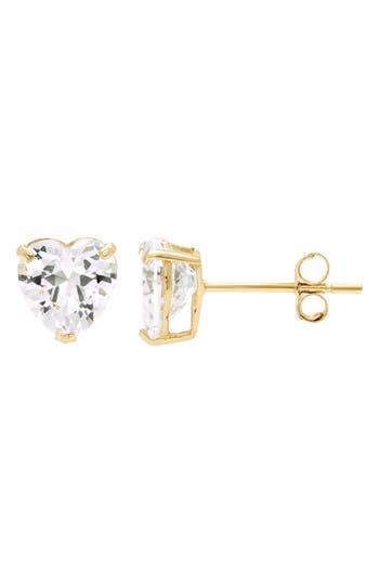 A & M A&m 14k Yellow Gold Cubic Zirconia Heart Stud Earrings In White