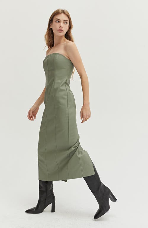 Crescent Faux Leather Tube Midi Dress In Eucalyptus