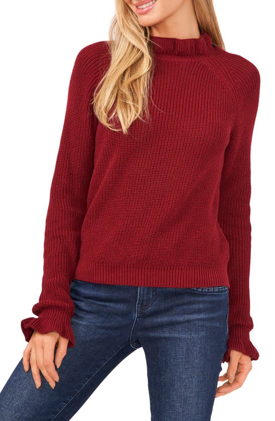 Cece Ruffle Sweater In Claret Red