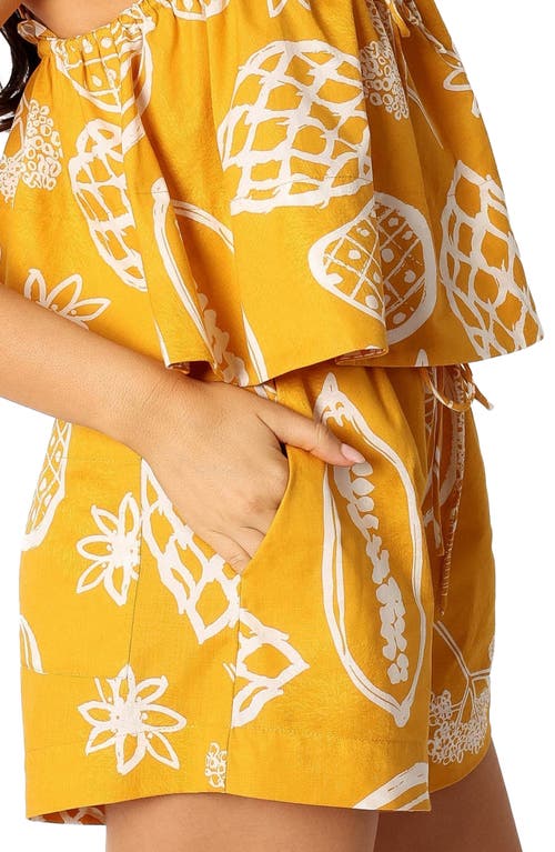 Petal And Pup Petal & Pup Honey Mixed Print Cotton & Linen Drawstring Shorts In Yellow