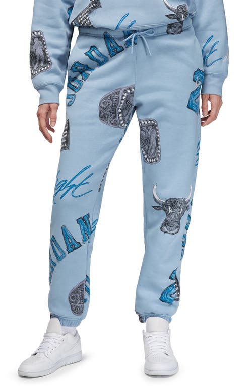 Brooklyn Print Fleece Sweatpants in Blue Grey/Sail