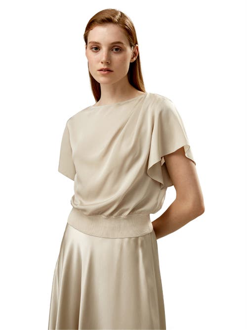 Shop Lilysilk Short Rippled Batwing Sleeves Silk Shirt In Cream