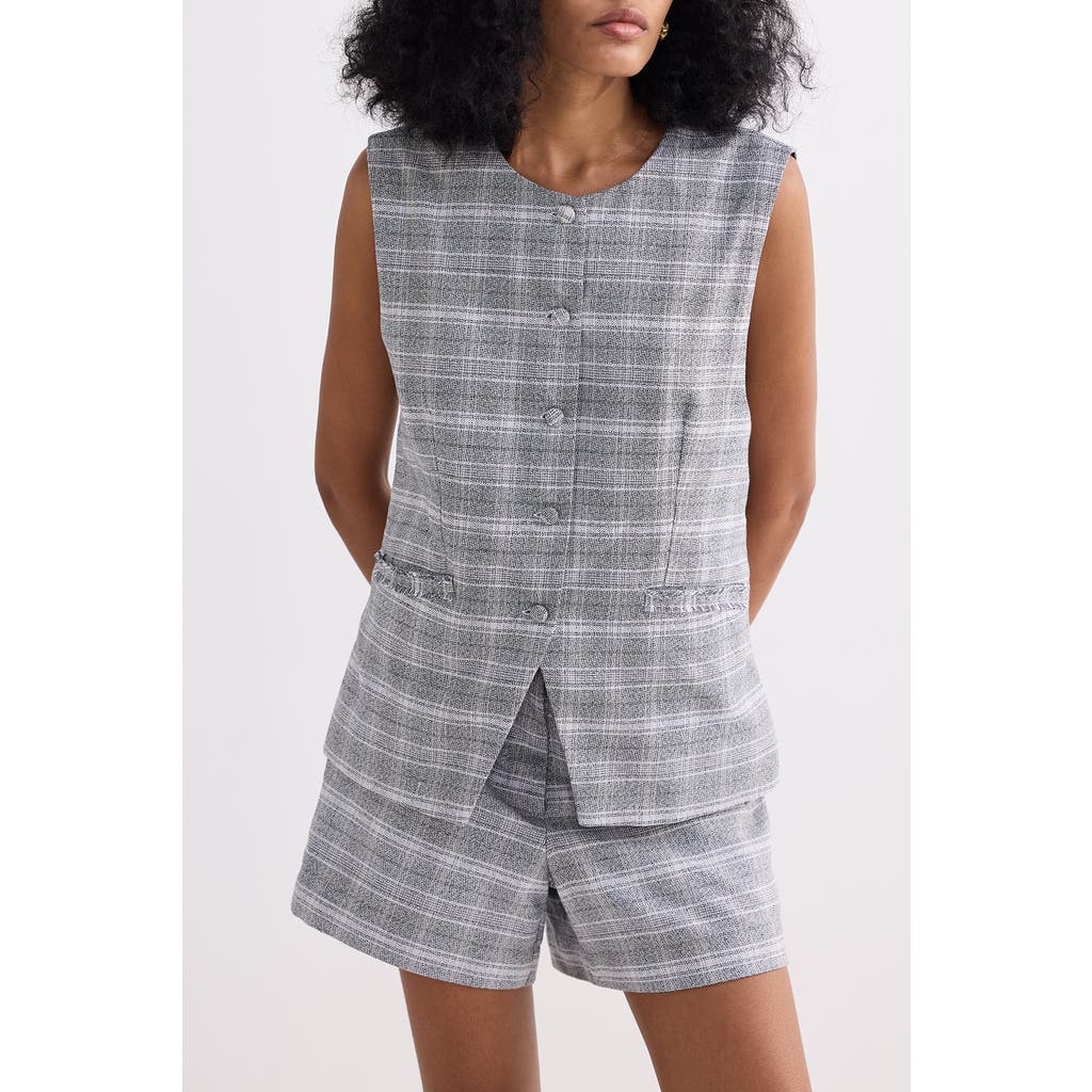 Reistor Cotton Tweed Vest Jacket Set In Steel Breeze