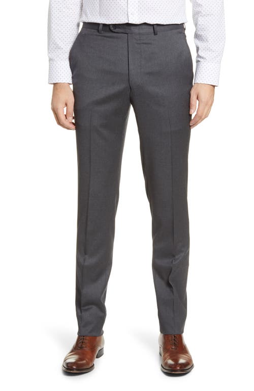 Peter Millar Harker Flat Front Solid Stretch Wool Dress Pants in Medium Grey