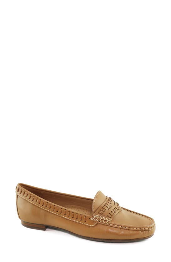 Driver Club Usa Maple Ave Penny Loafer In Toast Nappa/ Contrast Stitch
