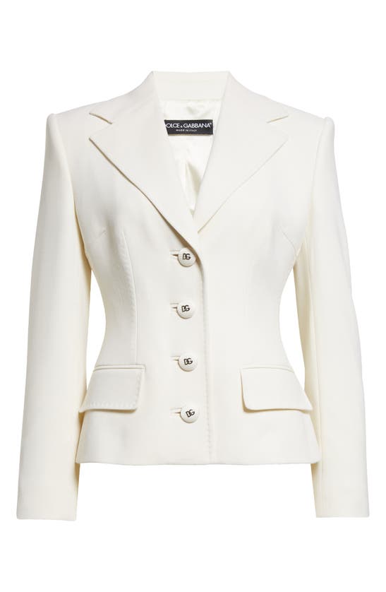 Shop Dolce & Gabbana Stretch Wool Blazer In Natural White